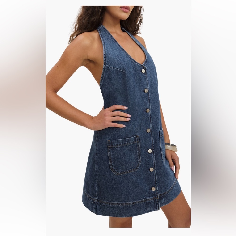 NWT Reformation Brittany Halter Denim Dress - Picture 3 of 14